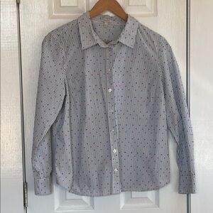 Talbots Women’s Shirt - Blue stripe and Multi-colored Dot Large Petite
